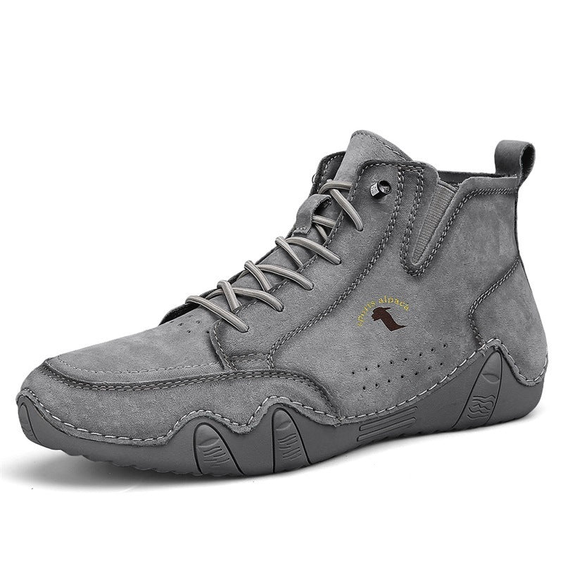 Men's Simple Printed Genuine Leather Working Wear Ankle Boots