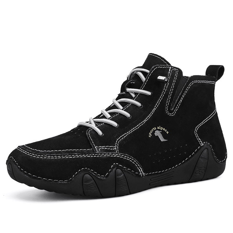 Men's Simple Printed Genuine Leather Working Wear Ankle Boots